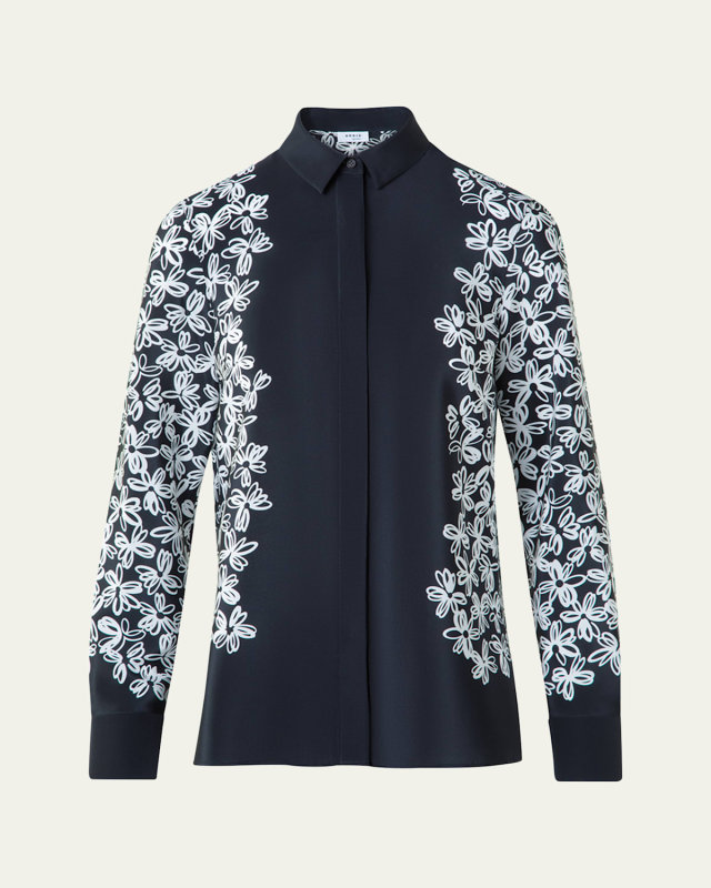 Daisy Print Button Down Silk Blouse